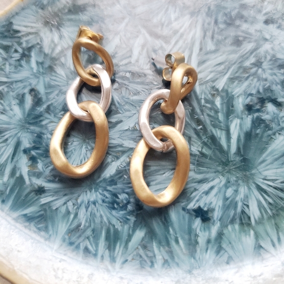 Lucky Brand gold silver chain link earrings - Picture 2 of 4